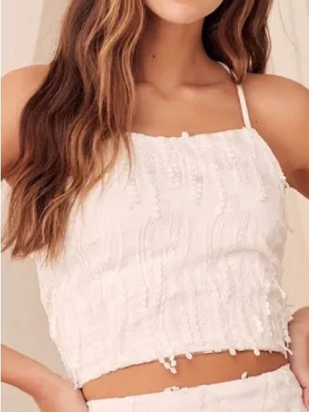 Lulus White Fringe Crop Top Women’s Large Open Back Lace Up Lulu